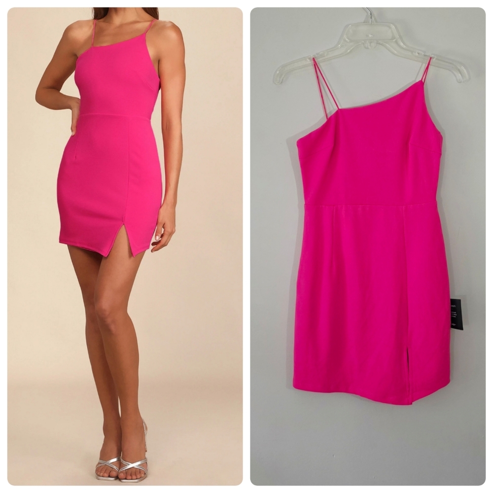 Lulu's Party for Two Hot Pink Asymmetrical Bodycon Mini Dress Size Small NWT